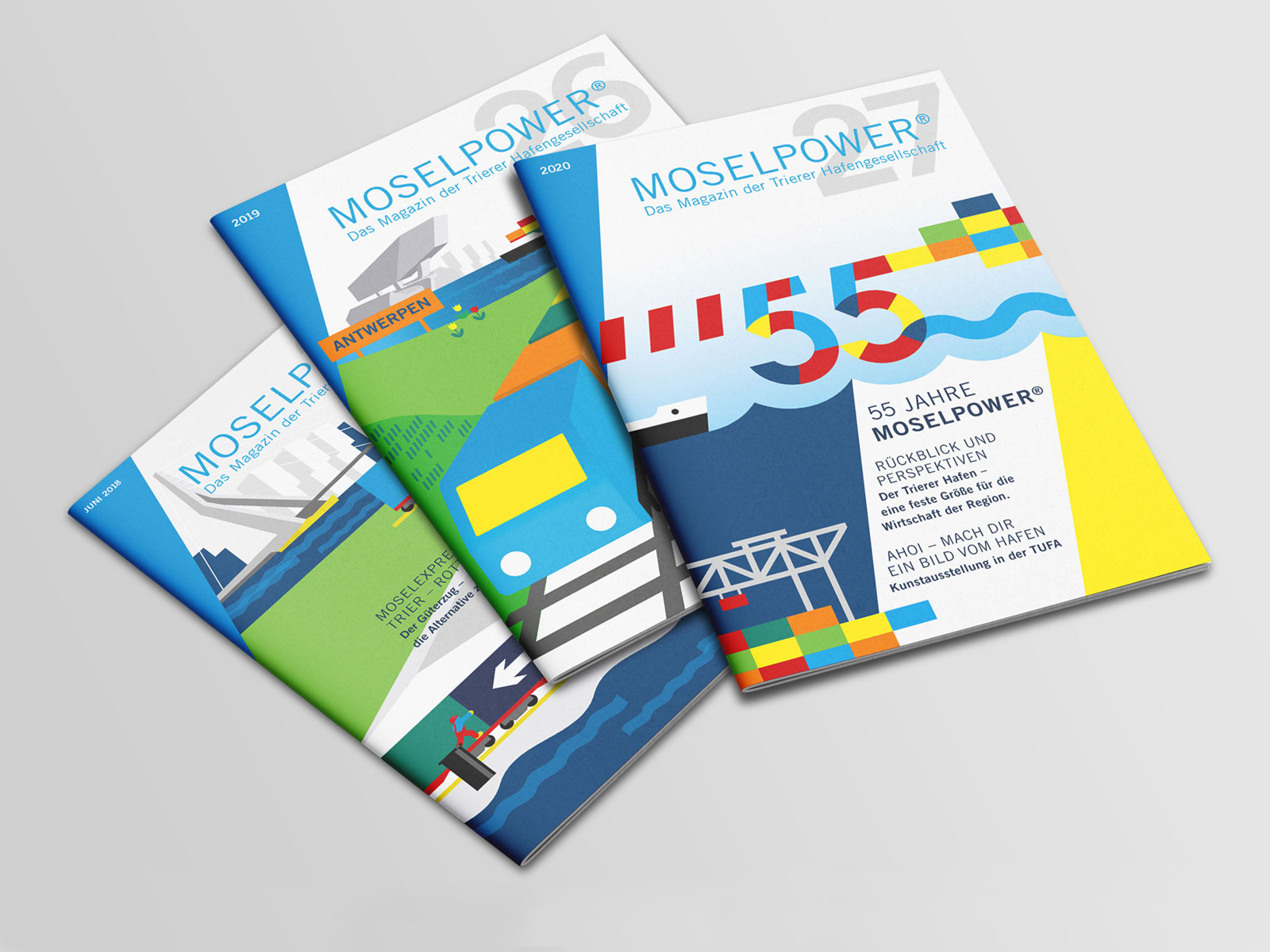 Coverdesign Magazin Moselpower für den Hafen Trier