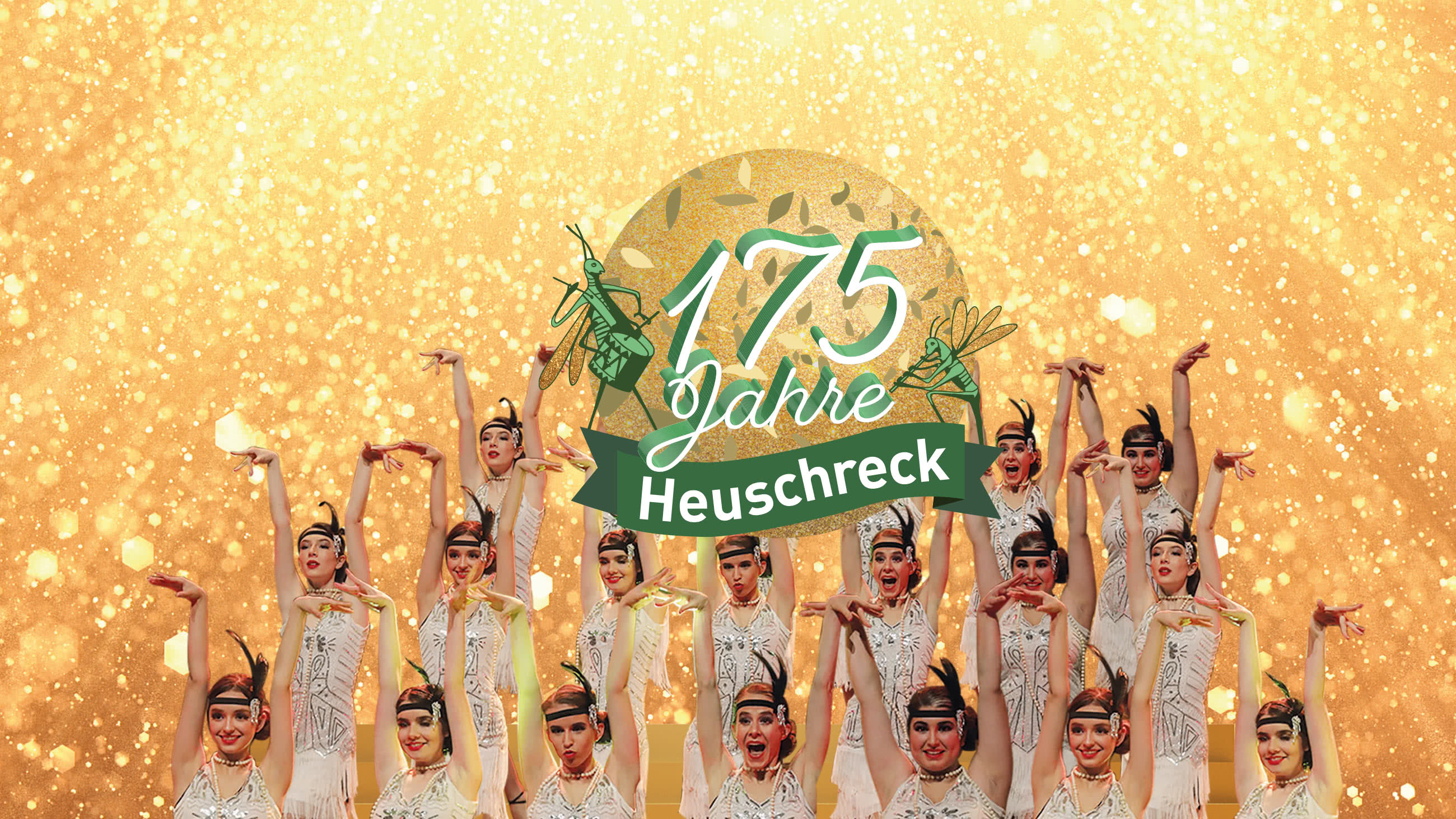 Slidermotiv zur Gestaltungsarbeiten für den KG Heuschreck. Zu sehen ist eine Tanzgruppe des KG Heuschreck und das von propeller gestaltete Emblem zum 175 jährigen Jubiläum